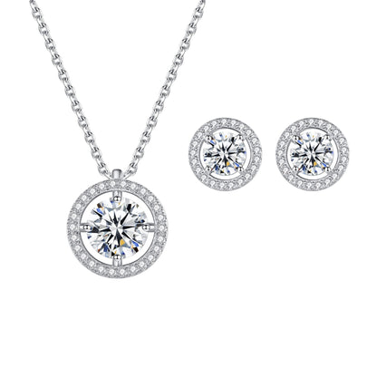 Set din argint rotund elegant colier si cercei cu moissanite cesini