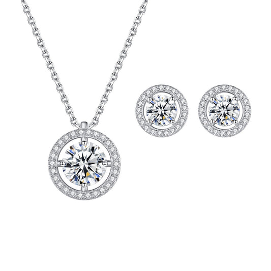 Set din argint rotund elegant colier si cercei cu moissanite cesini