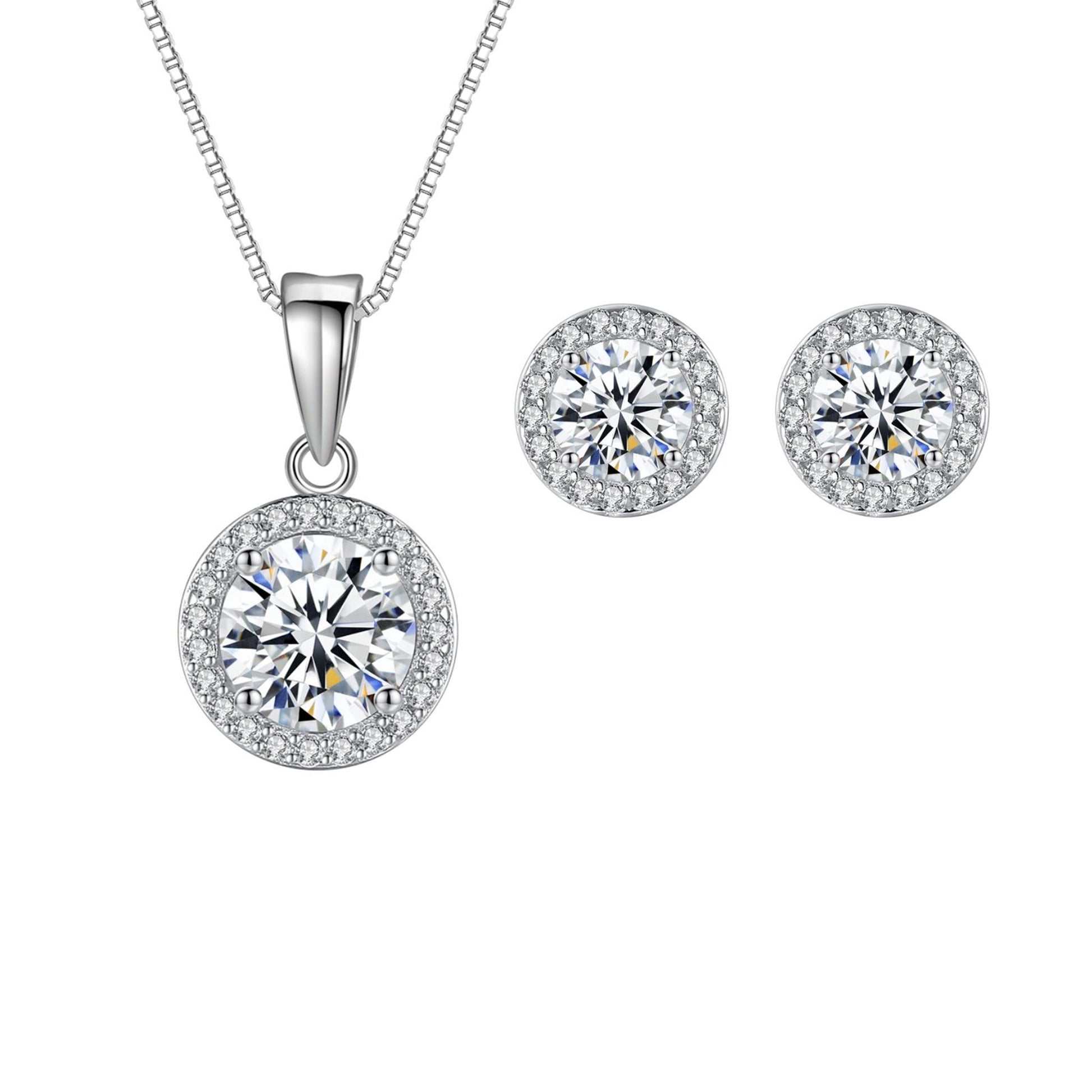 Set din argint elegant rotund colier si cercei cu moissanite cesini