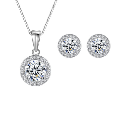 Set din argint elegant rotund colier si cercei cu moissanite cesini