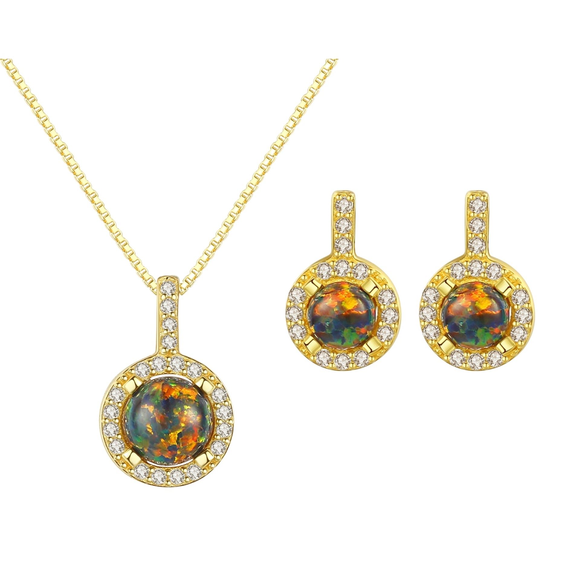 Set din argint placat cu aur rotund cu opal si zirconiu cesini