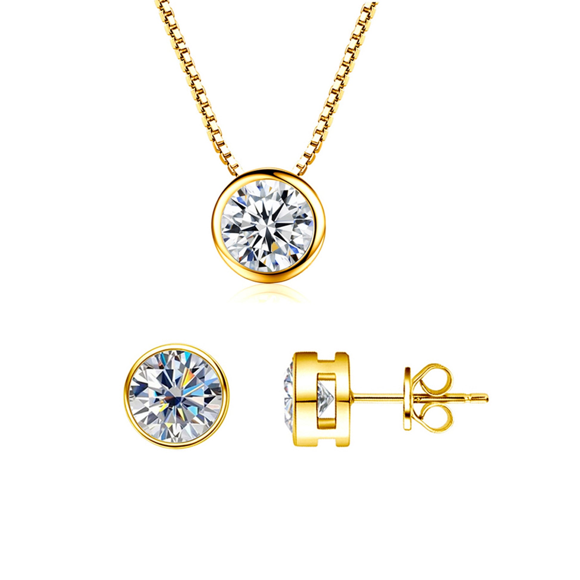 Set din argint elegant rotund placat cu aur colier si cercei cu cristale zirconiu cesini