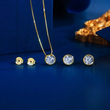 Set din argint elegant rotund placat cu aur colier si cercei cu cristale zirconiu cesini cadou