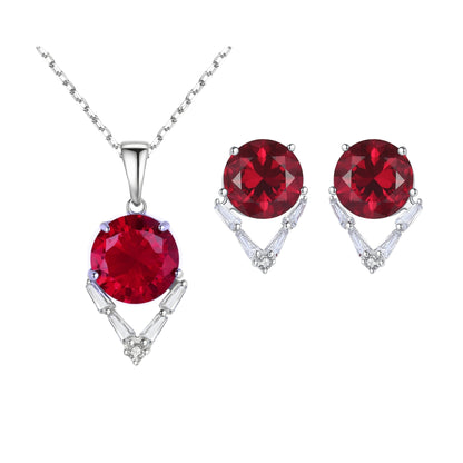 Set din argint colier si cercei elegant cu rubin rosu si cristale zirconiu cesini