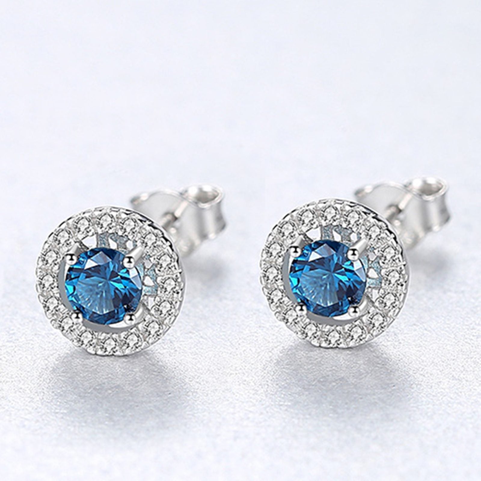 Set din argint colier si cercei elegant rotund cu safir albastru si cristale zirconiu cesini cercei cadou
