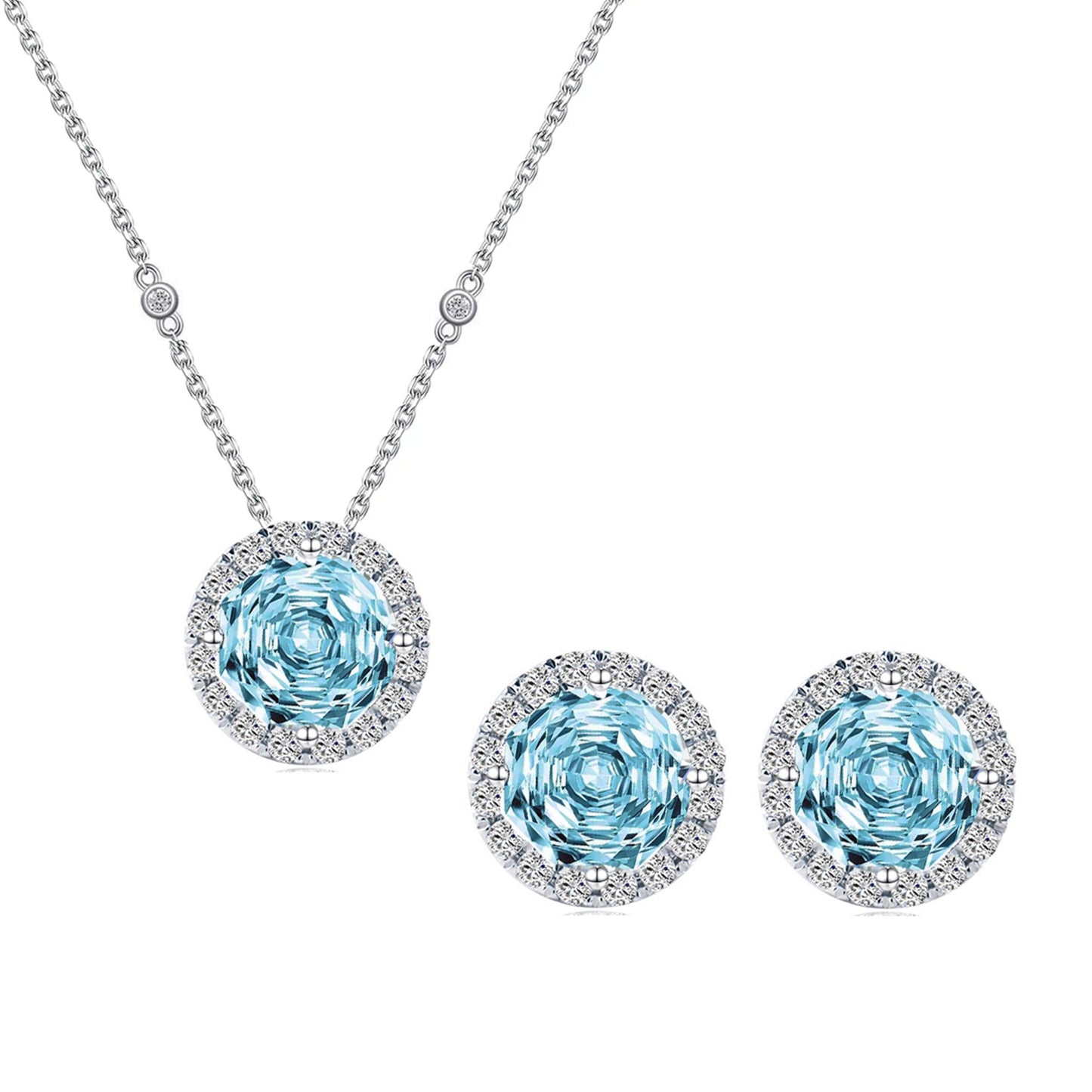 Set din argint colier si cercei rotund elegant cu topaz si cristale zirconiu cesini