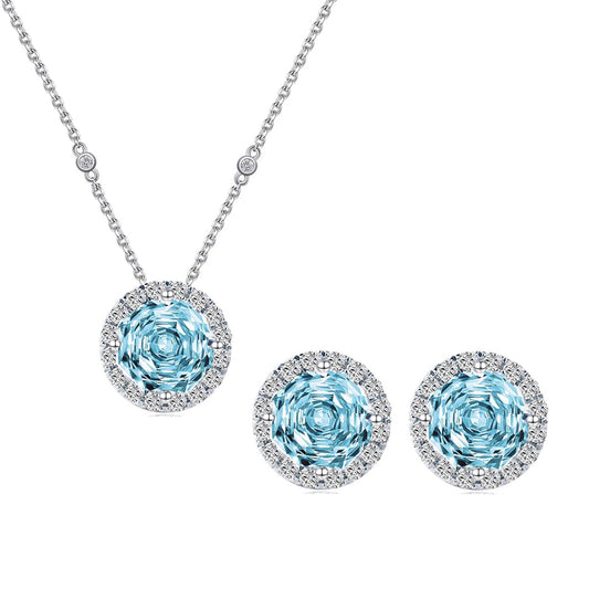 Set din argint colier si cercei rotund elegant cu topaz si cristale zirconiu cesini