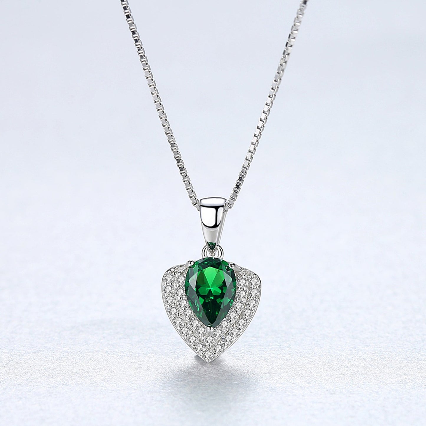 Set din argint colier si cercei elegant cu smarald verde si cristale zirconiu cesini colier cadou