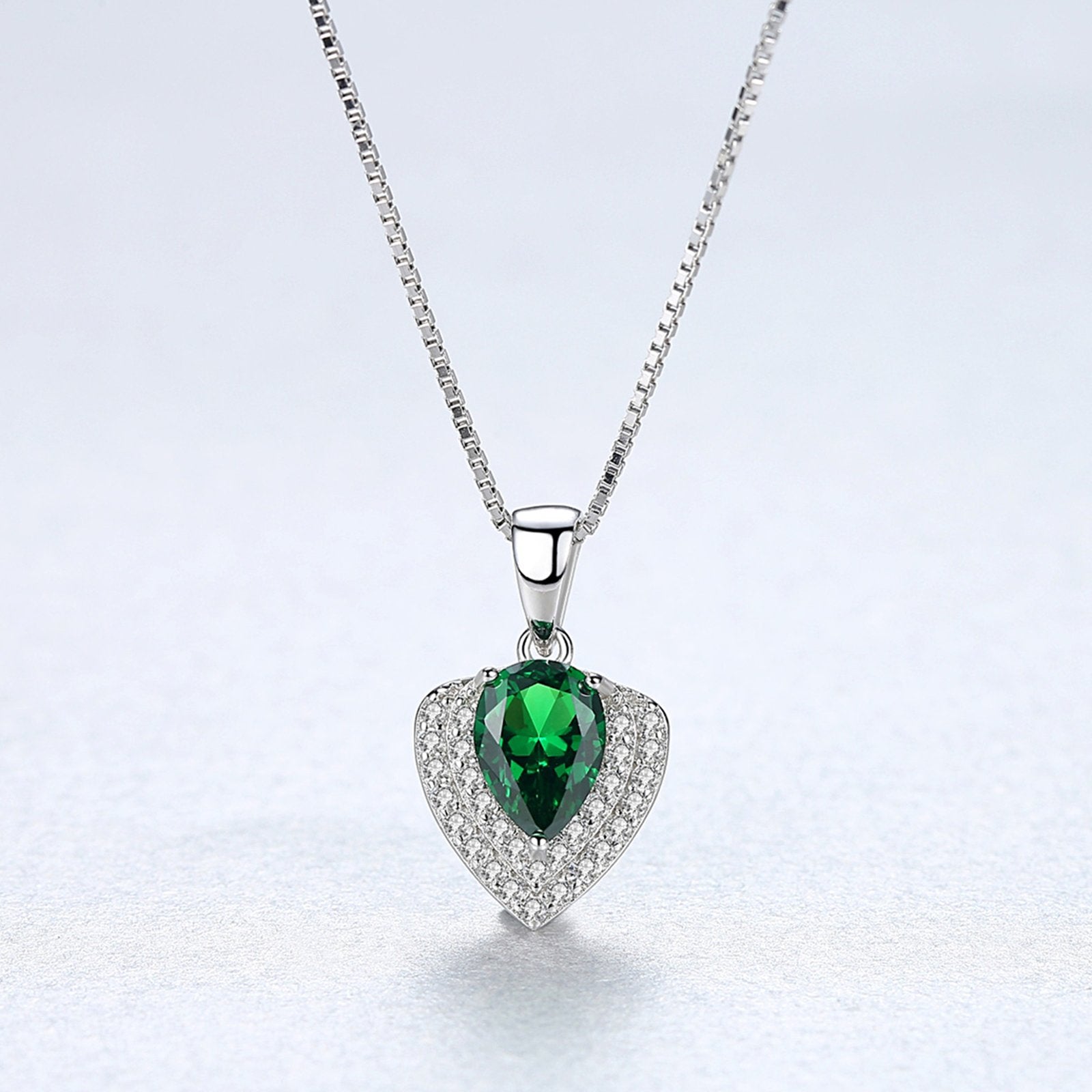 Set din argint colier si cercei elegant cu smarald verde si cristale zirconiu cesini colier cadou