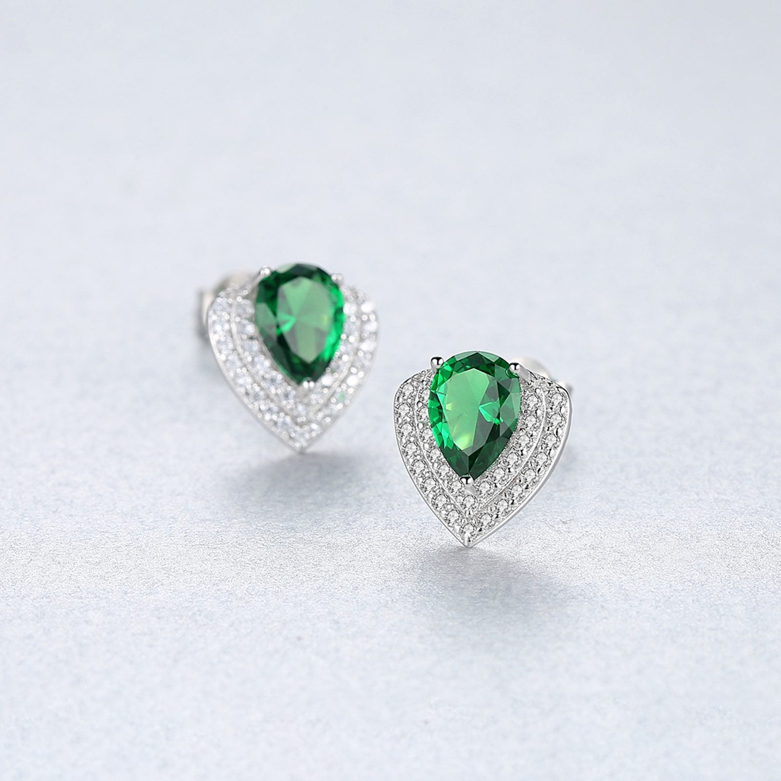 Set din argint colier si cercei elegant cu smarald verde si cristale zirconiu cesini cercei cadou