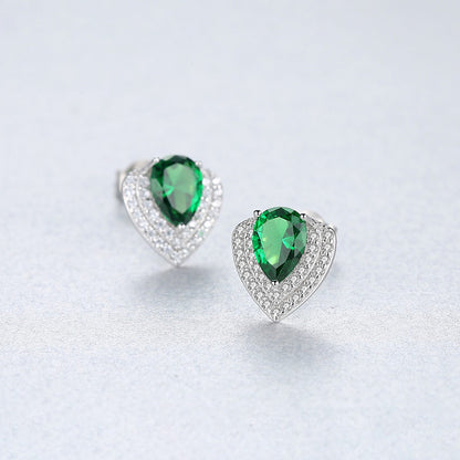 Set din argint colier si cercei elegant cu smarald verde si cristale zirconiu cesini cercei cadou