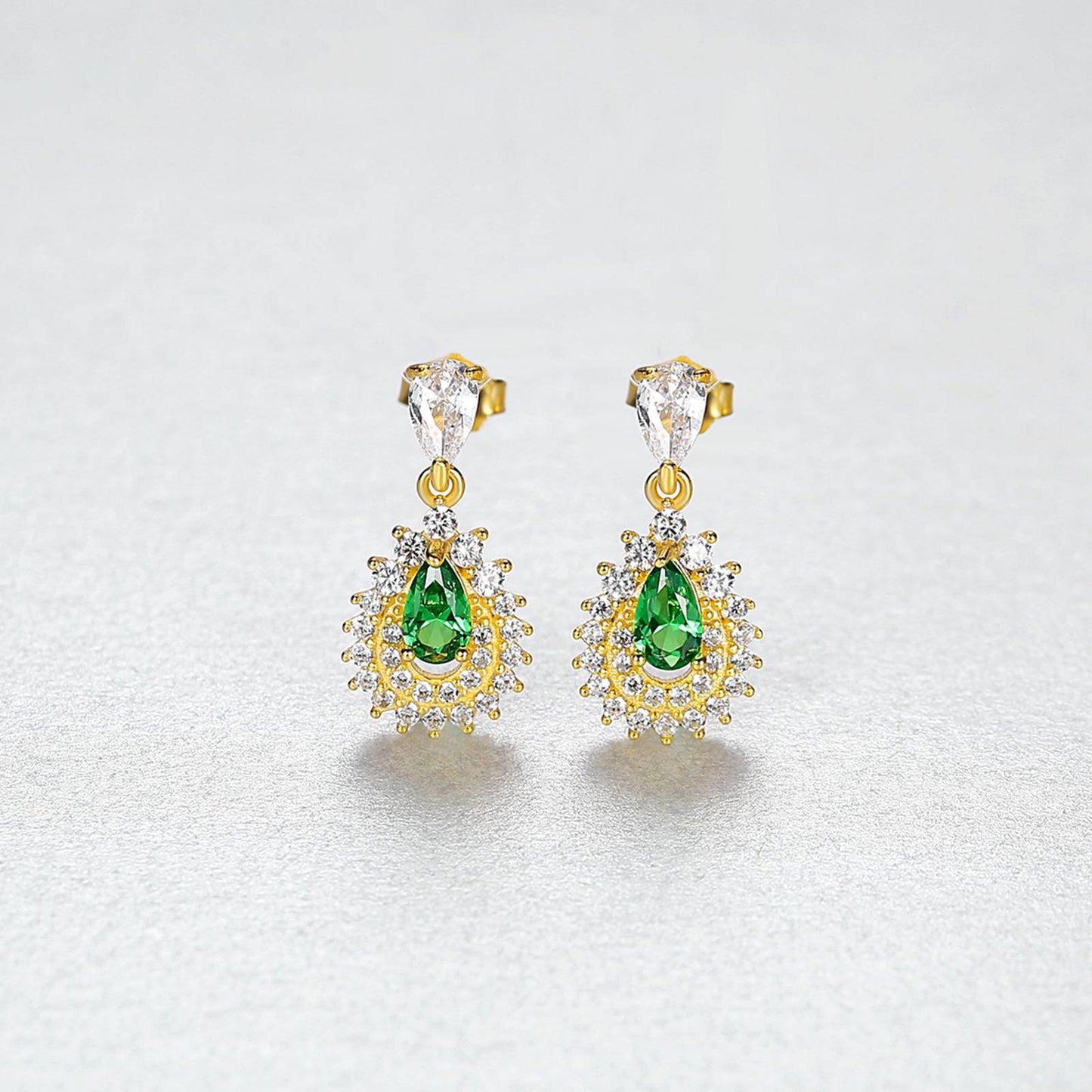Set din argint colier si cercei placat cu aur elegant cu smarald verde si cristale zirconiu cesini cercei cadou