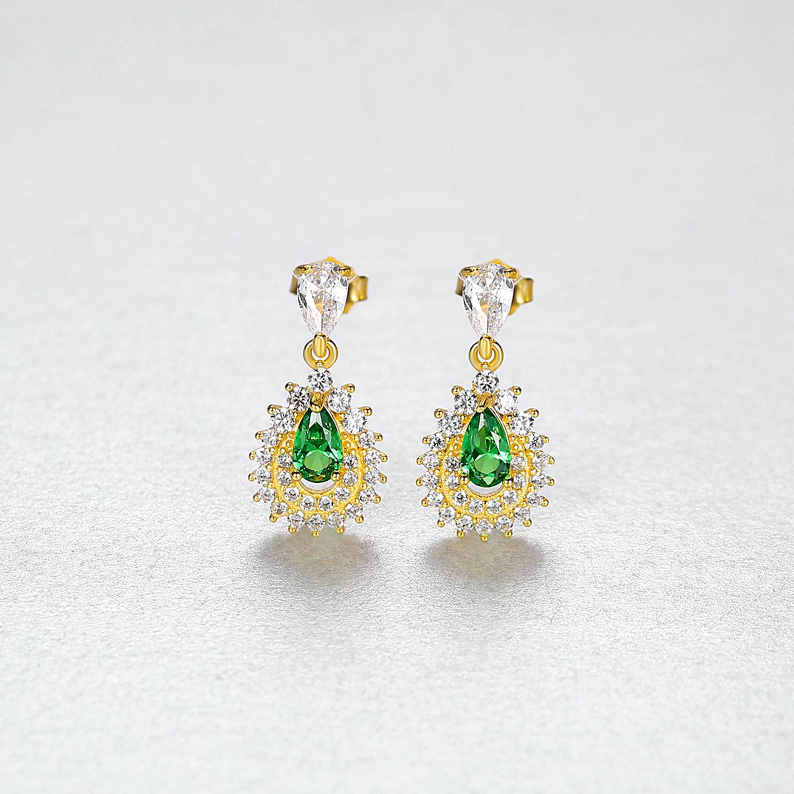 Set din argint colier si cercei placat cu aur elegant cu smarald verde si cristale zirconiu cesini cercei cadou