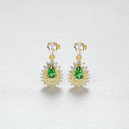 Set din argint colier si cercei placat cu aur elegant cu smarald verde si cristale zirconiu cesini cercei cadou