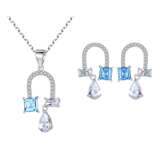 Set din argint colier si cercei cu topaz si zirconiu cesini