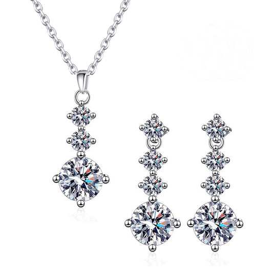 Set din argint elegant lung colier si cercei cu cristale zirconiu cesini