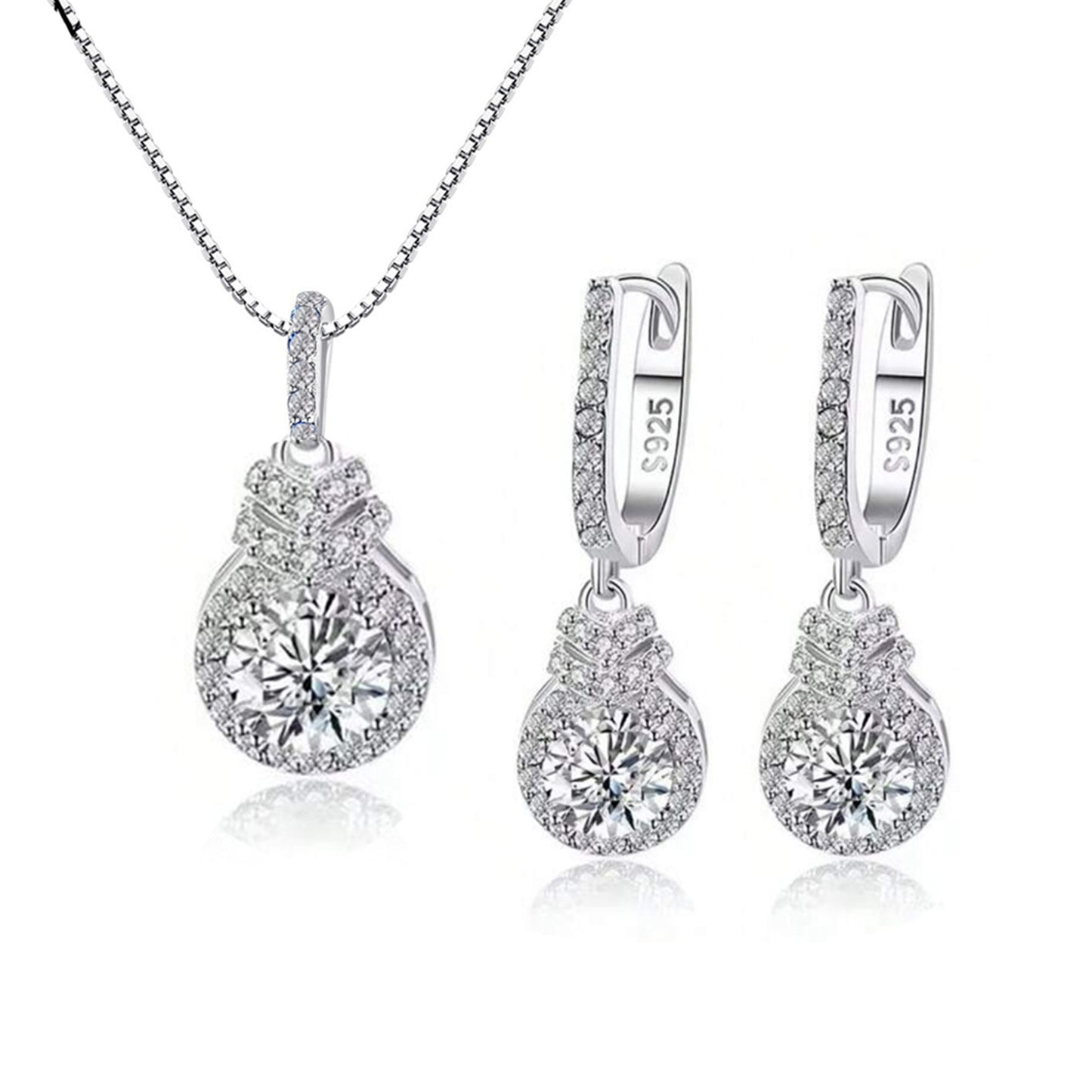 Set din argint elegant colier si cercei cu cristale zirconiu cesini
