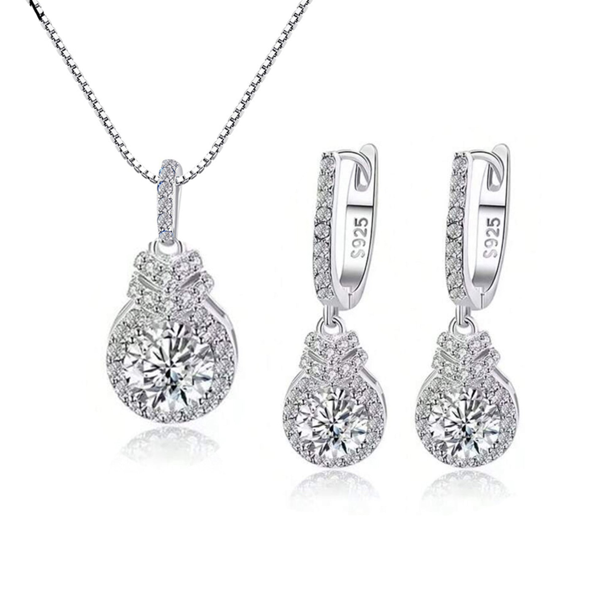 Set din argint elegant colier si cercei cu cristale zirconiu cesini