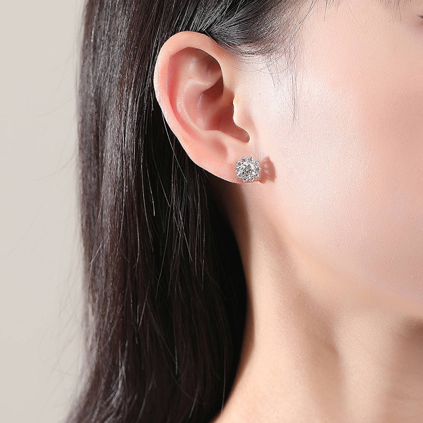 Set din argint colier si cercei elegant floare cu moissanite cesini cercei purtati