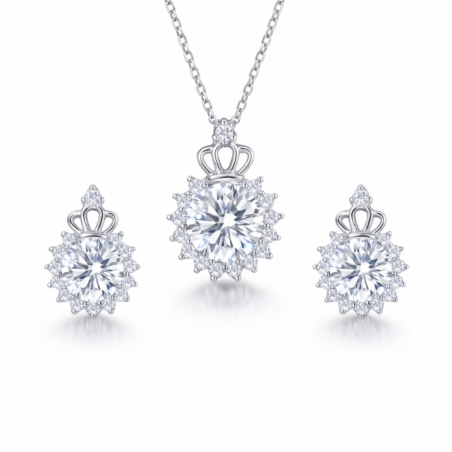 Set din argint colier si cercei floare cu cristale zirconiu cesini