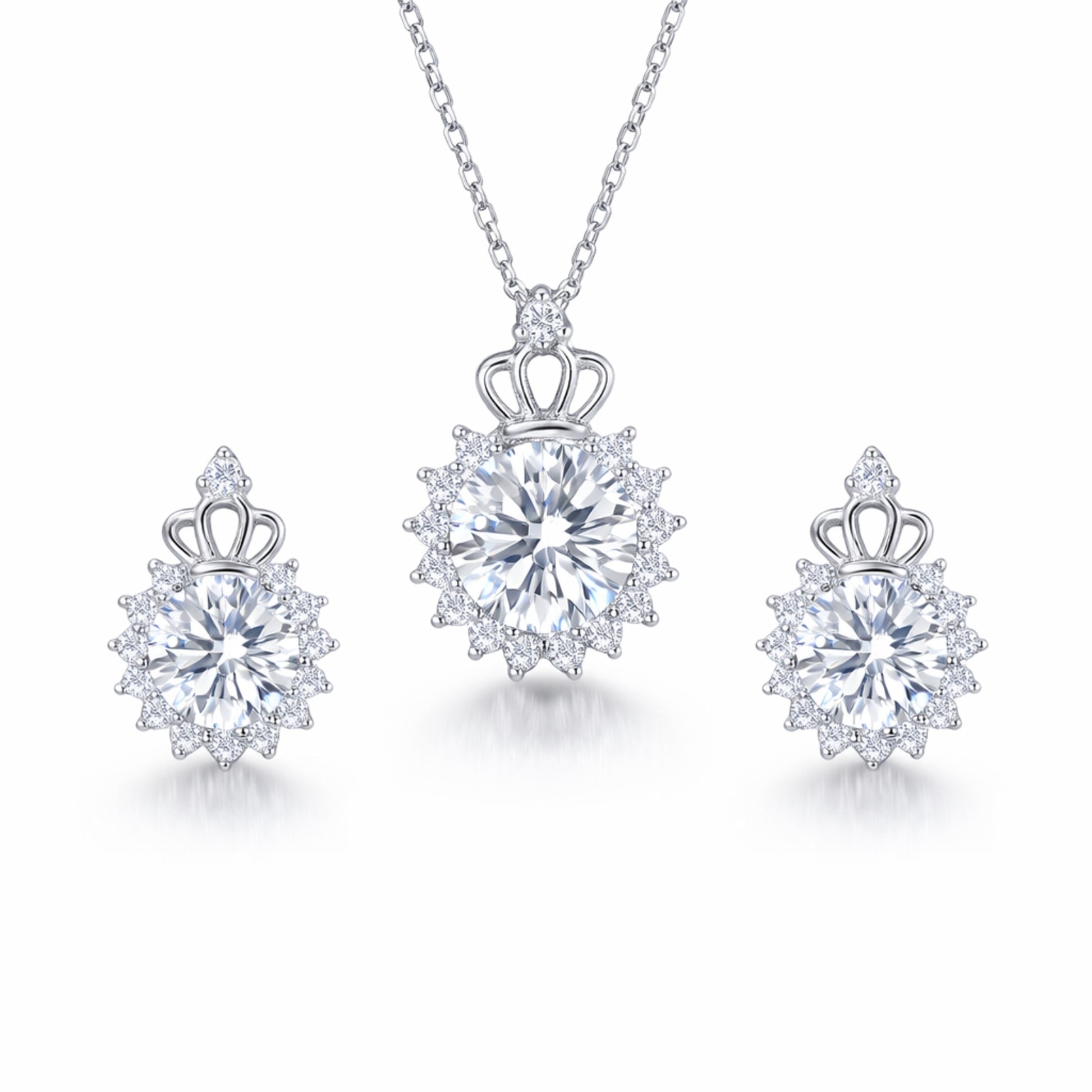 Set din argint colier si cercei floare cu cristale zirconiu cesini