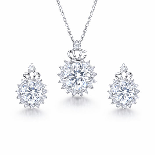 Set din argint colier si cercei floare cu cristale zirconiu cesini