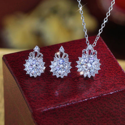 Set din argint colier si cercei floare cu cristale zirconiu cesini cadou
