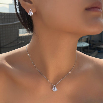 Set din argint colier si cercei floare cu cristale zirconiu cesini femei