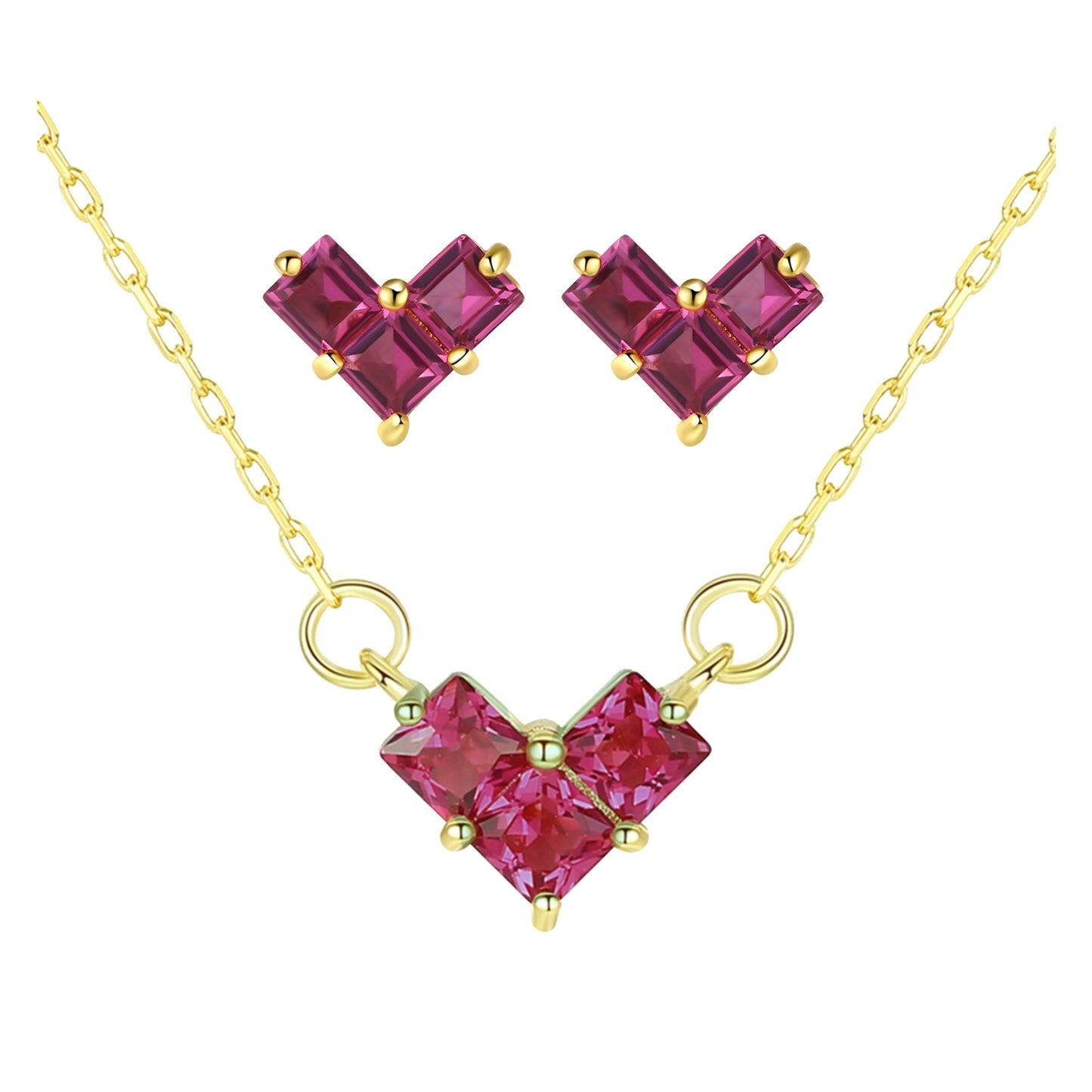 Set din argint colier si cercei elegant placat cu aur cu rubin rosu cesini