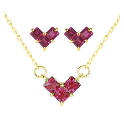 Set din argint colier si cercei elegant placat cu aur cu rubin rosu cesini