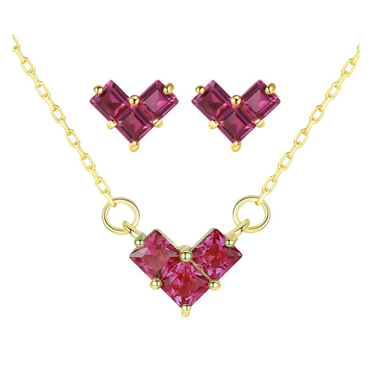 Set din argint colier si cercei elegant placat cu aur cu rubin rosu cesini