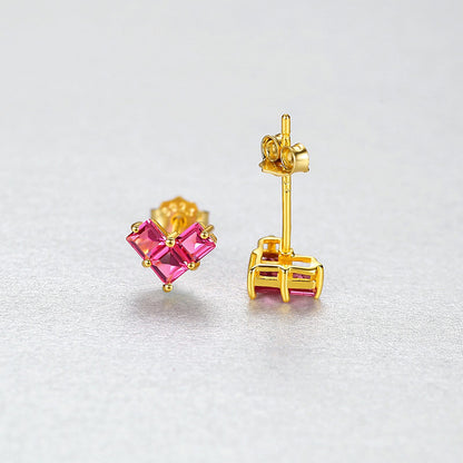 Set din argint colier si cercei elegant placat cu aur cu rubin rosu cesini cercei cadou