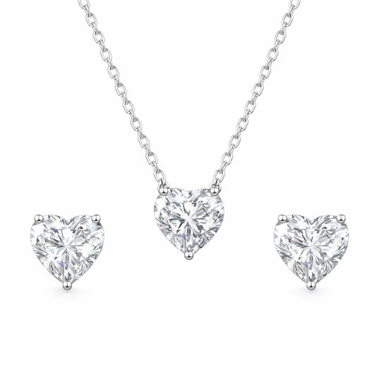 Set din argint colier si cercei inima cu zirconiu cesini