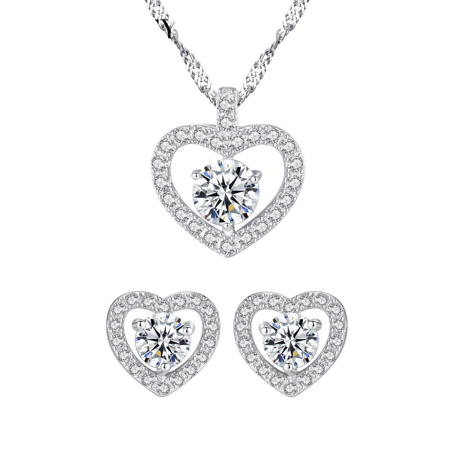 Set din argint colier si cercei inima cu cristale zirconiu cesini