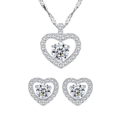Set din argint colier si cercei inima cu cristale zirconiu cesini
