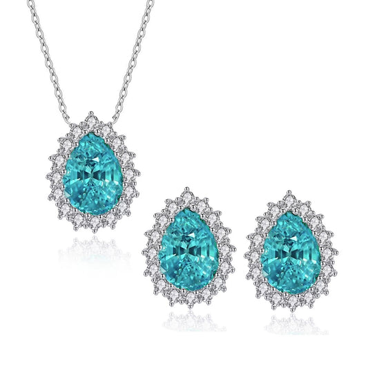 Set din argint colier si cercei elegant lacrima cu topaz si cristale zirconiu cesini