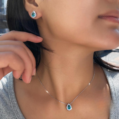Set din argint colier si cercei elegant lacrima cu topaz si cristale zirconiu cesini femei