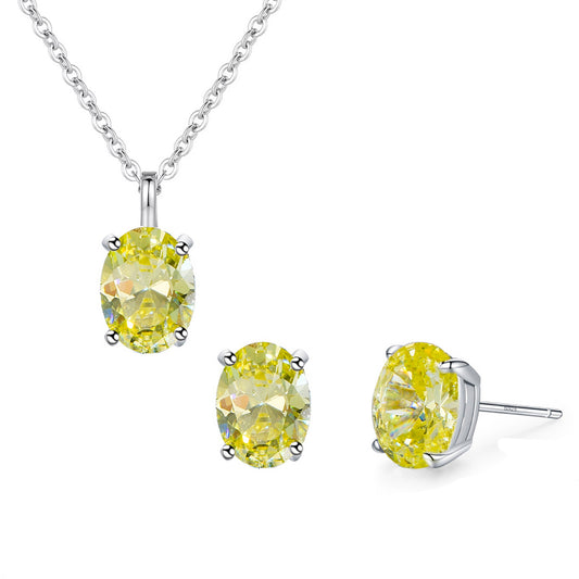 Set din argint colier si cercei oval cu citrin cesini