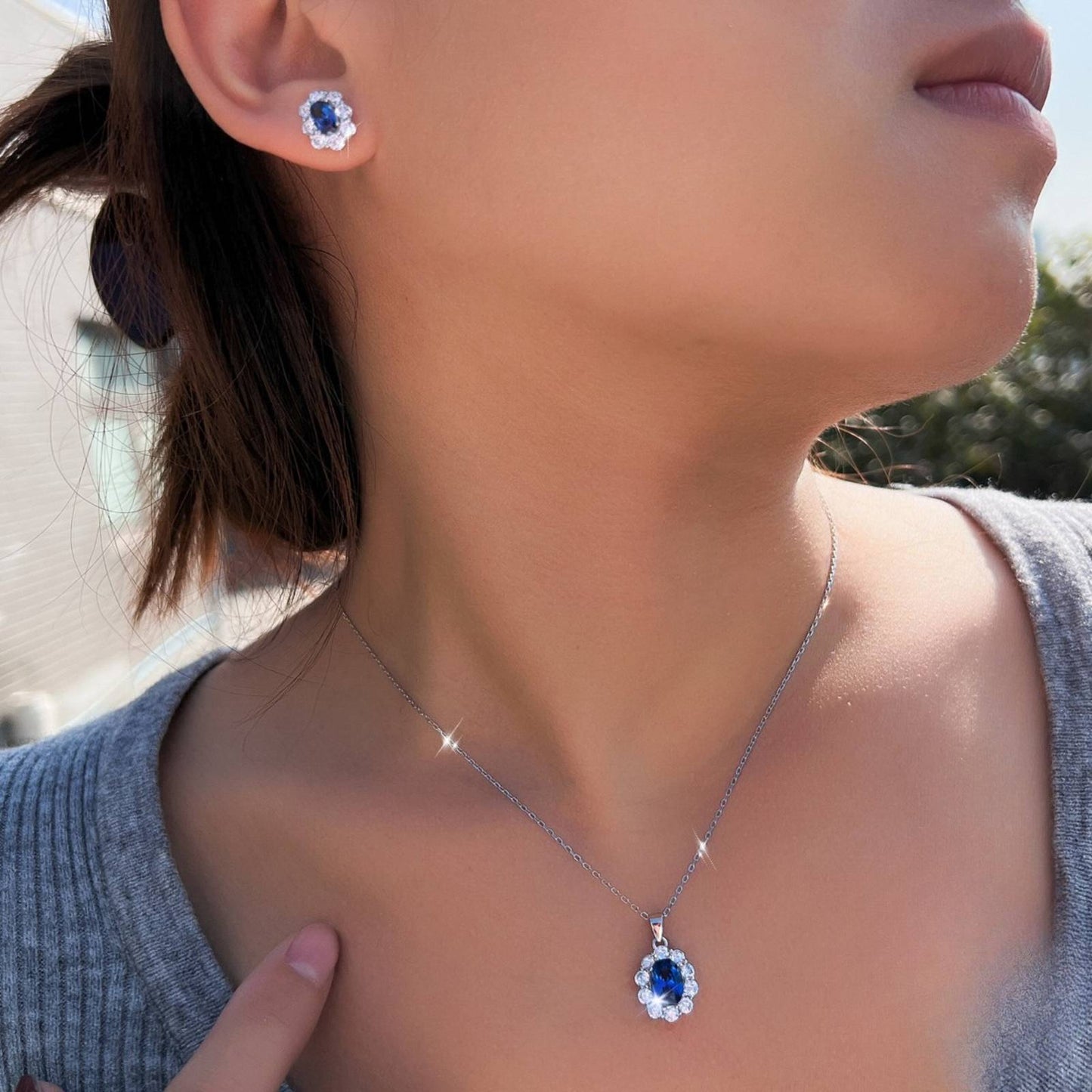 Set din Argint Esther Sapphire