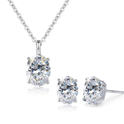 Set din argint colier si cercei oval cu zirconiu cesini