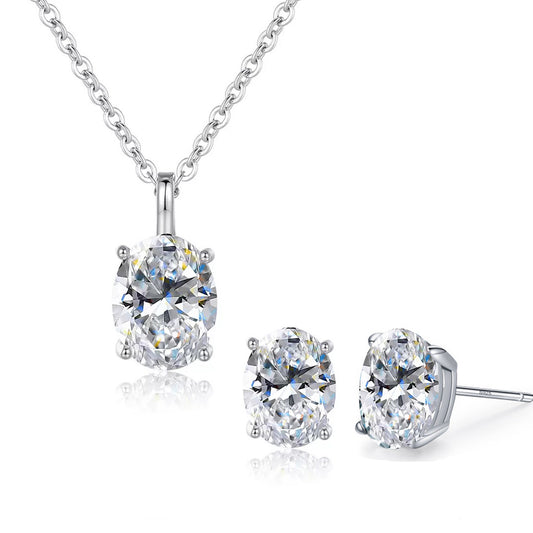 Set din argint colier si cercei oval cu zirconiu cesini