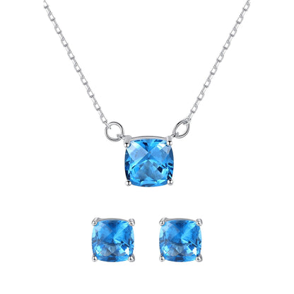Set din argint patrat colier si cercei cu topaz albastru cesini