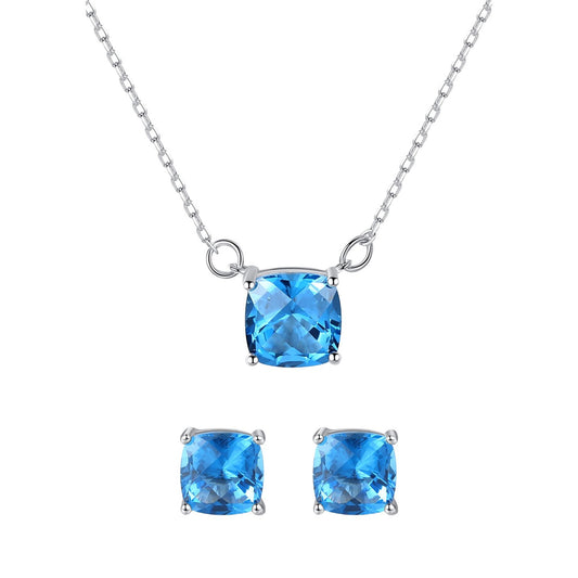 Set din argint patrat colier si cercei cu topaz albastru cesini