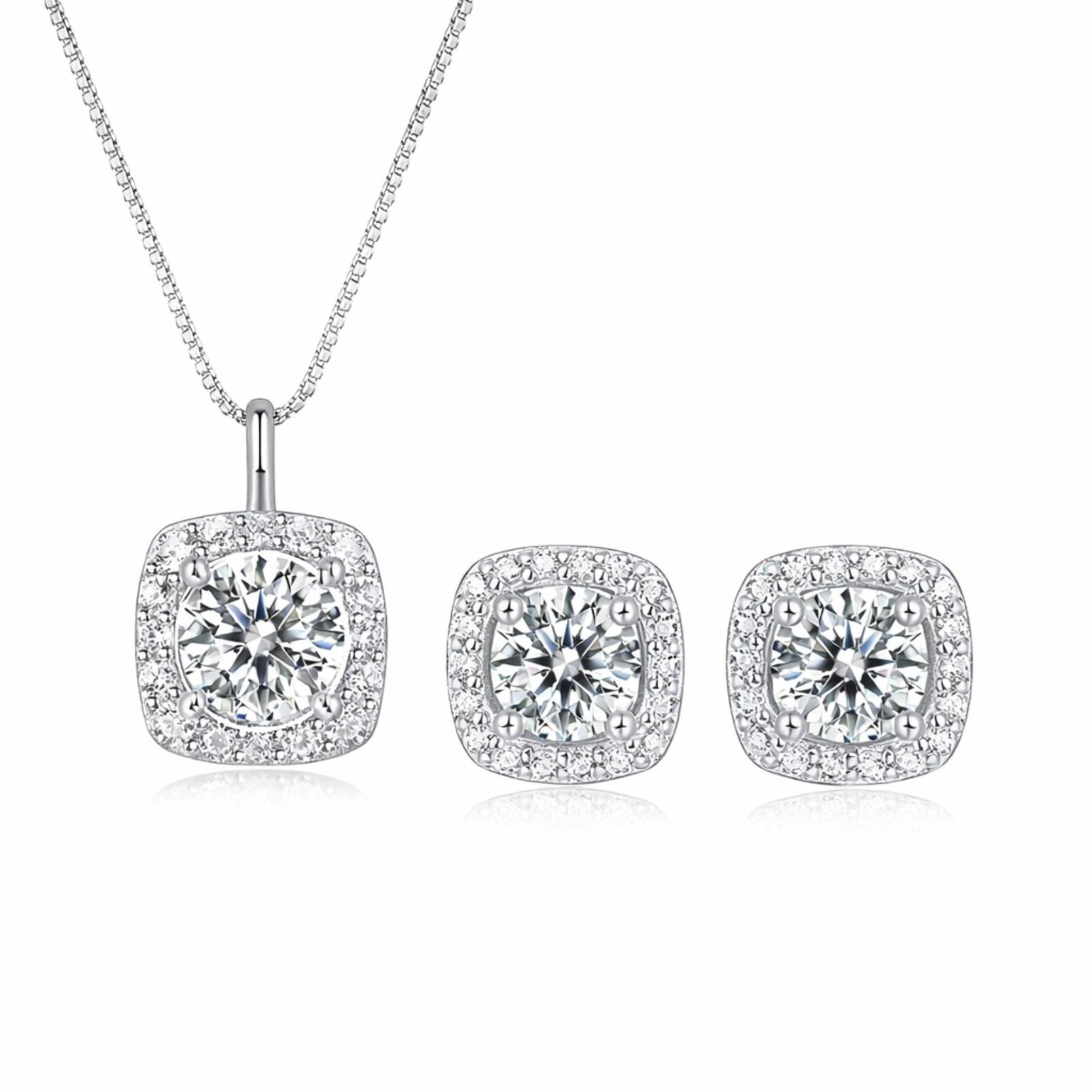 Set din argint elegant patrat colier si cercei cu cristale zirconiu cesini