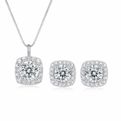 Set din argint elegant patrat colier si cercei cu cristale zirconiu cesini