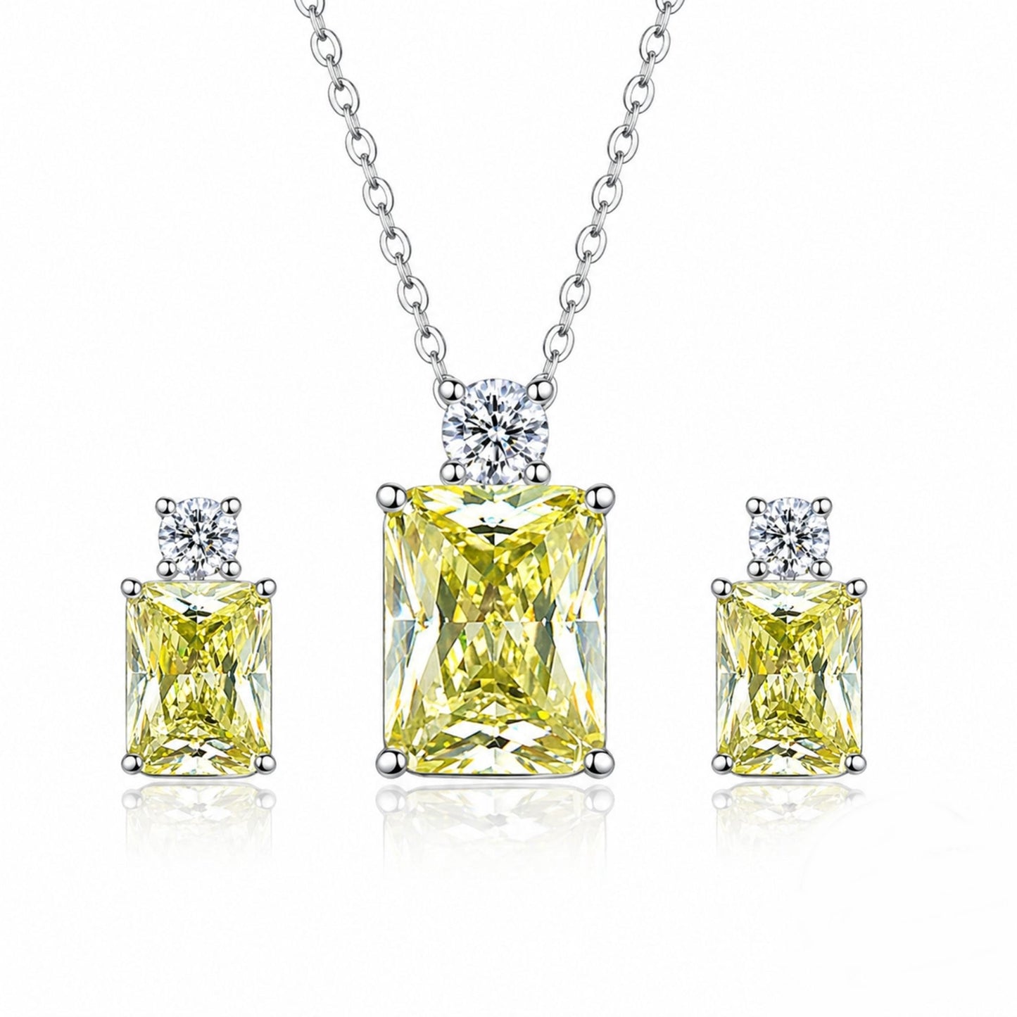 Set din argint colier si cercei rectangular cu citrin si zirconiu cesini