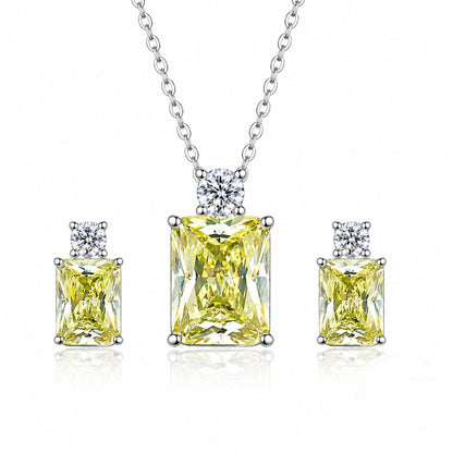 Set din argint colier si cercei rectangular cu citrin si zirconiu cesini