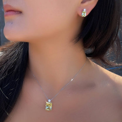 Set din argint colier si cercei rectangular cu citrin si zirconiu cesini femei