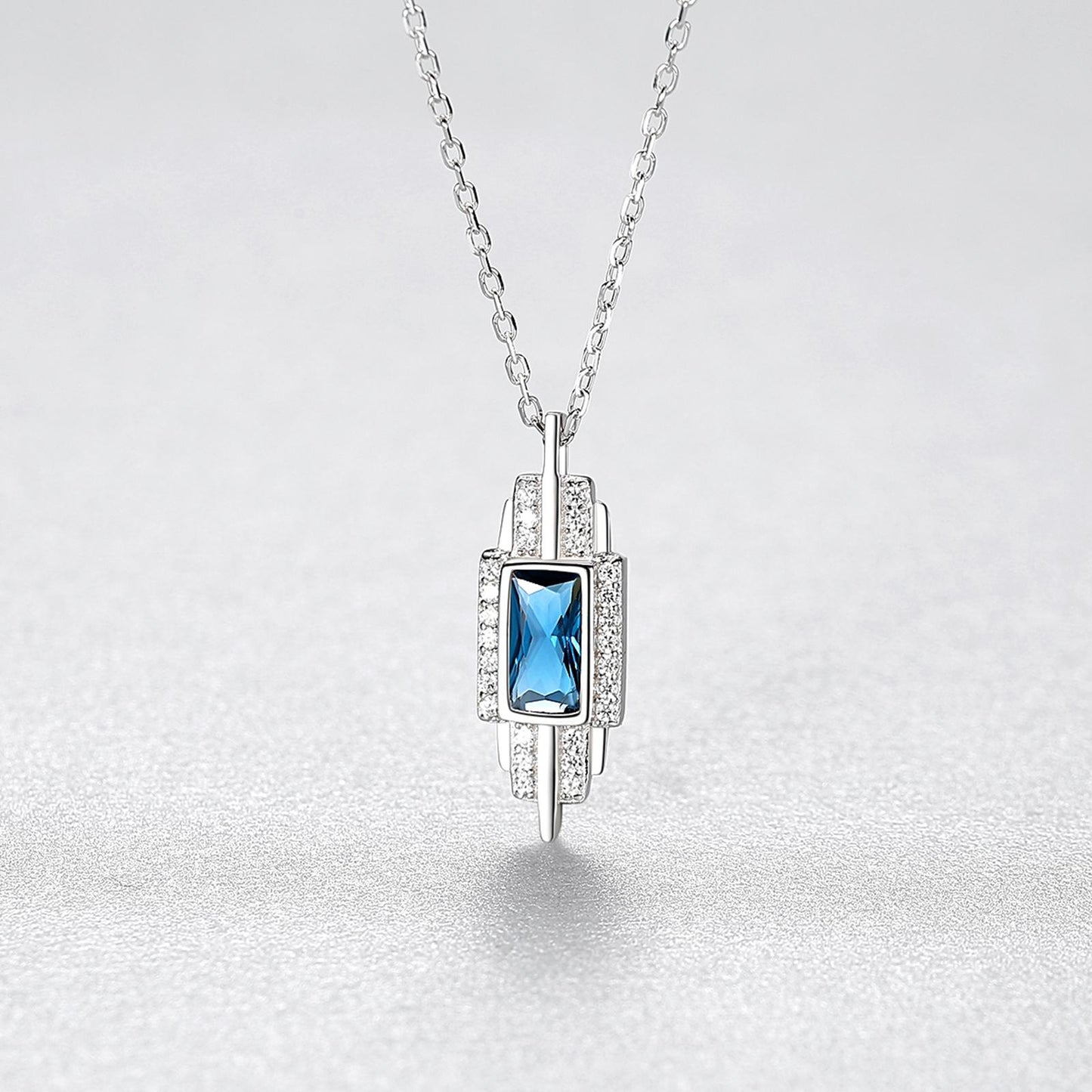 Set din argint colier si cercei elegant cu safir albastru si cristale zirconiu cesini colier cadou