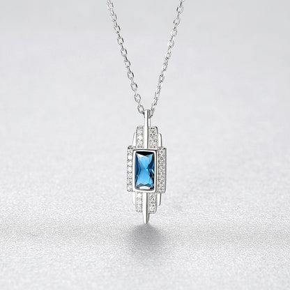 Set din argint colier si cercei elegant cu safir albastru si cristale zirconiu cesini colier cadou